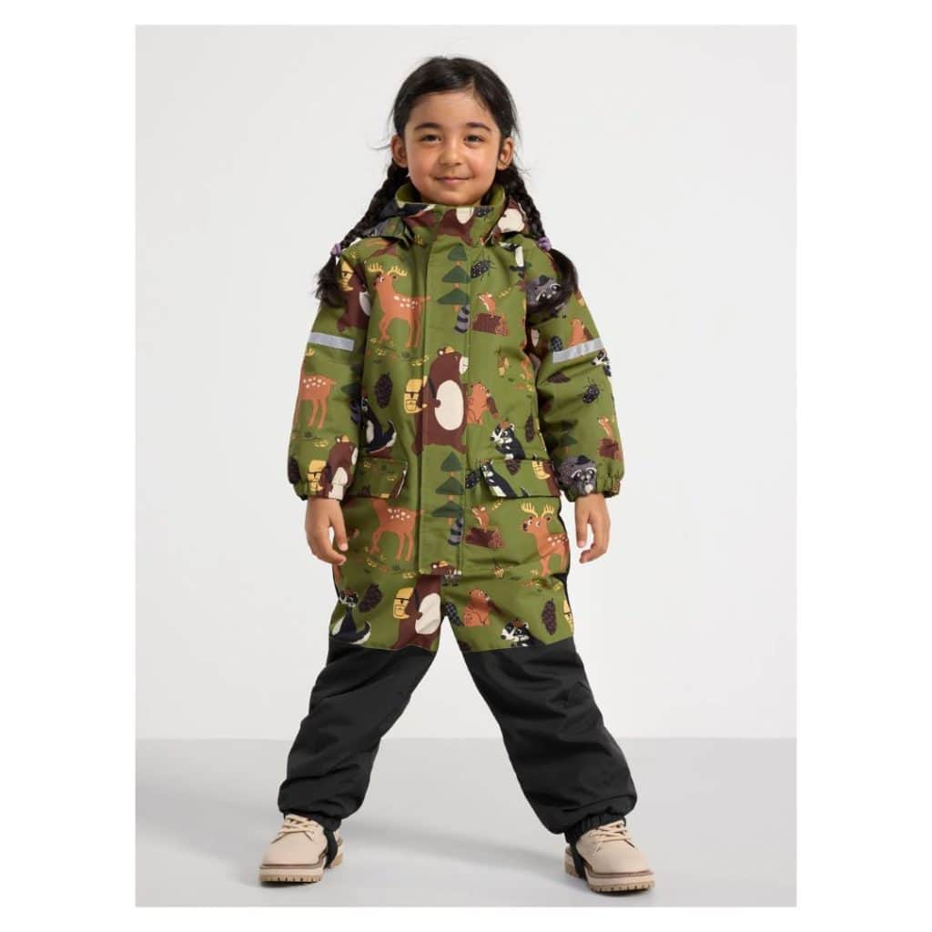 Lindex FIX Vattentät overall med djur flicka med grönssvart overall