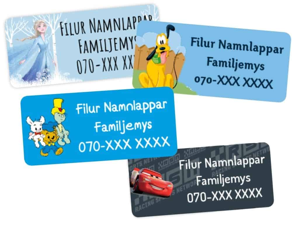 Filur Namnlappar med kända figurer