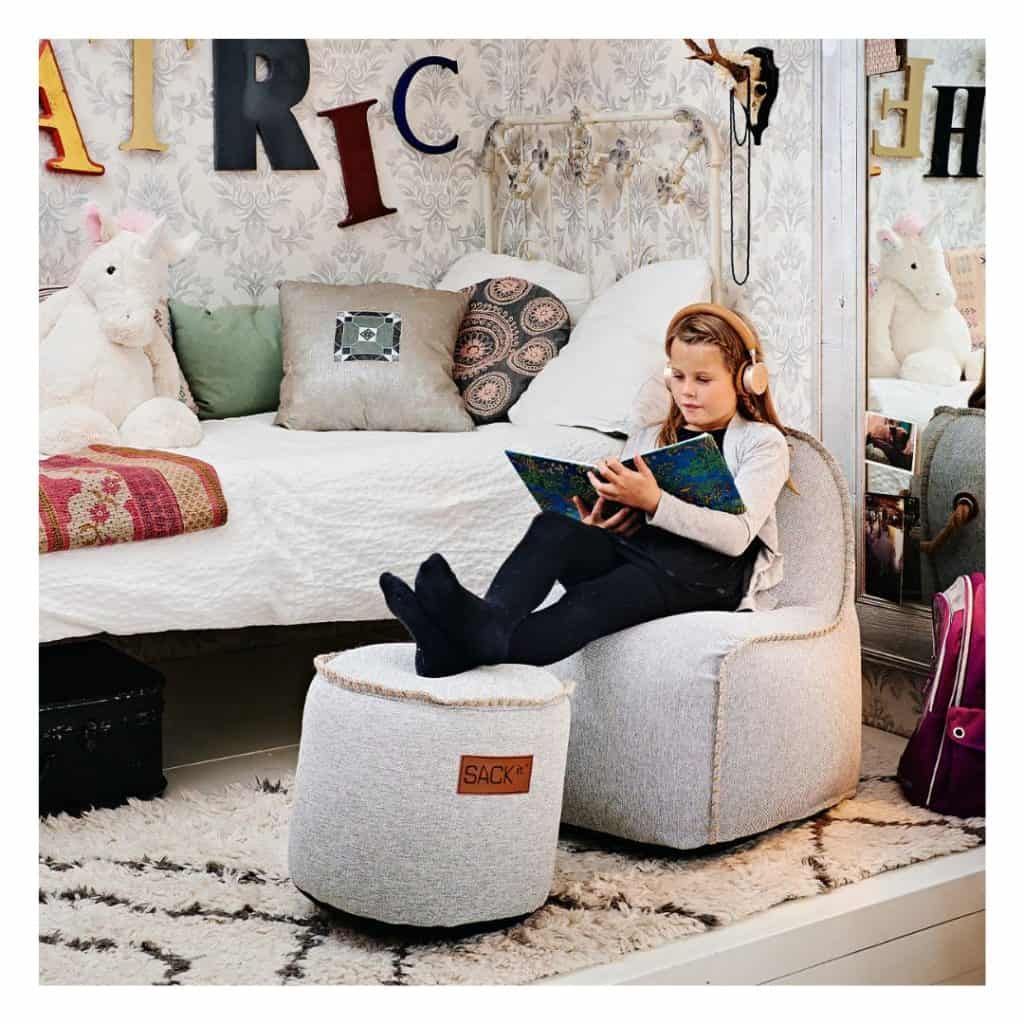 Sackit Cobana Junior Lounge Chair & Pouf Ljusgrå