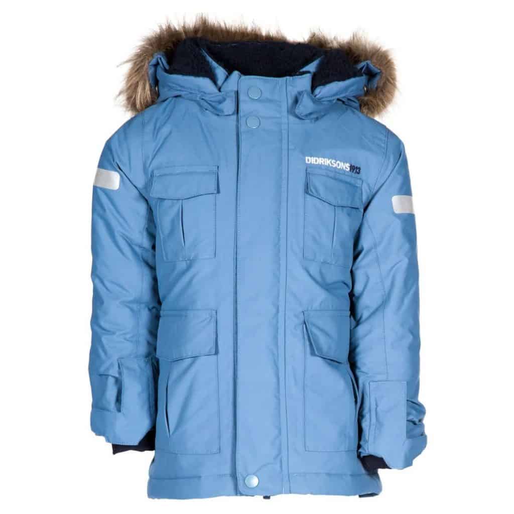 Didriksons Nokosi Parka ljusblå barnjacka med pälsluva