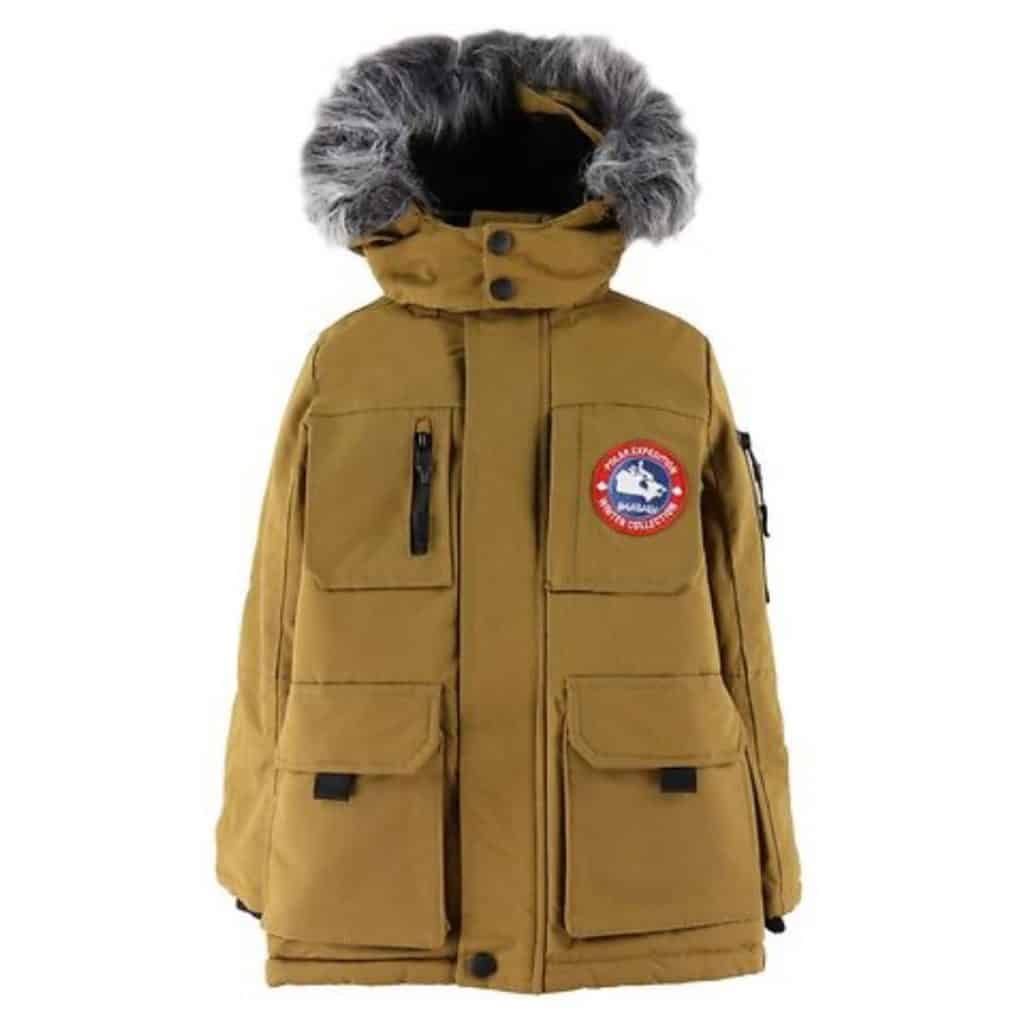 Hulabalu Vinterjacka Nordic Parka ljusbrun jacka för barn med grå pälshuva