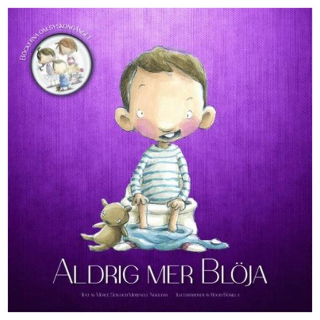Aldrig mer blöja barnbok med lila bakgrund på omslaget