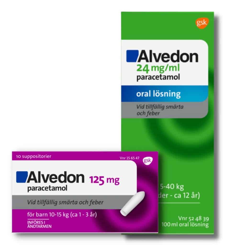 Två förpackningar alvedon för barn
