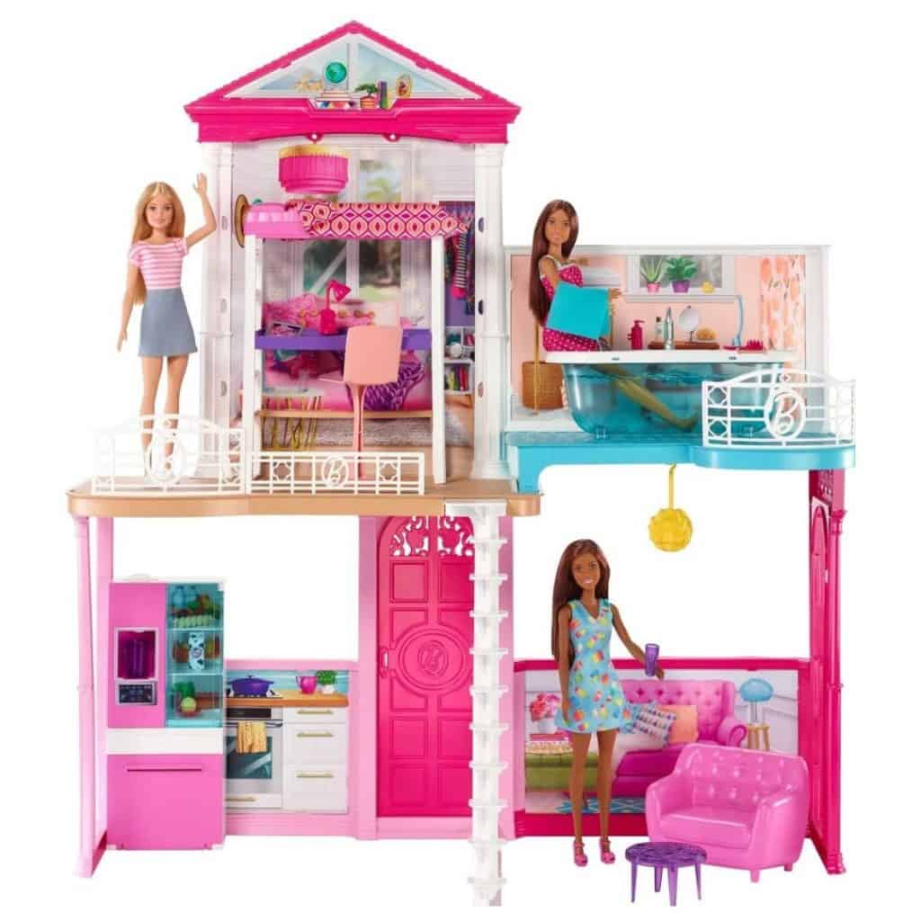 Barbie Hus med inredning och 3 dockor