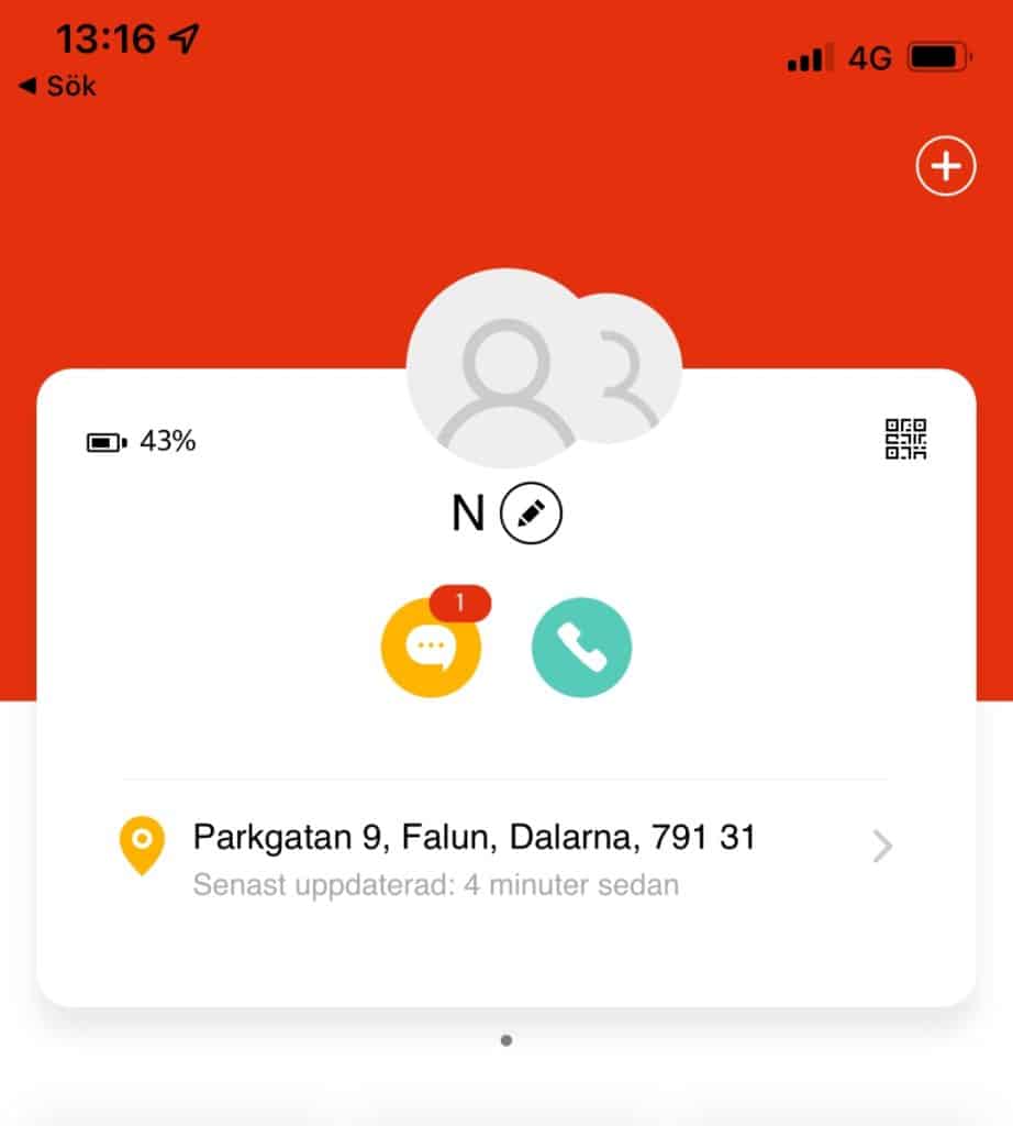 Skärmbild från Xplora appen med information om GPS position