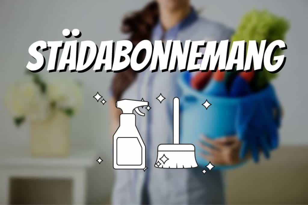 Kvinnlig städerska med hink och städprylar